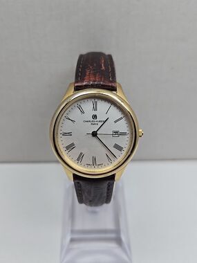 Charles Hubert Paris 6960-G Womens Gold Tone Roman Date Watch New Battery